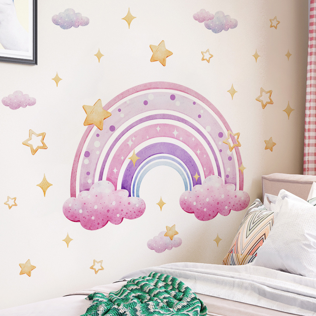 Wall Decal Nursery - Colorful Rainbow Stars Cloud Wall Sticker