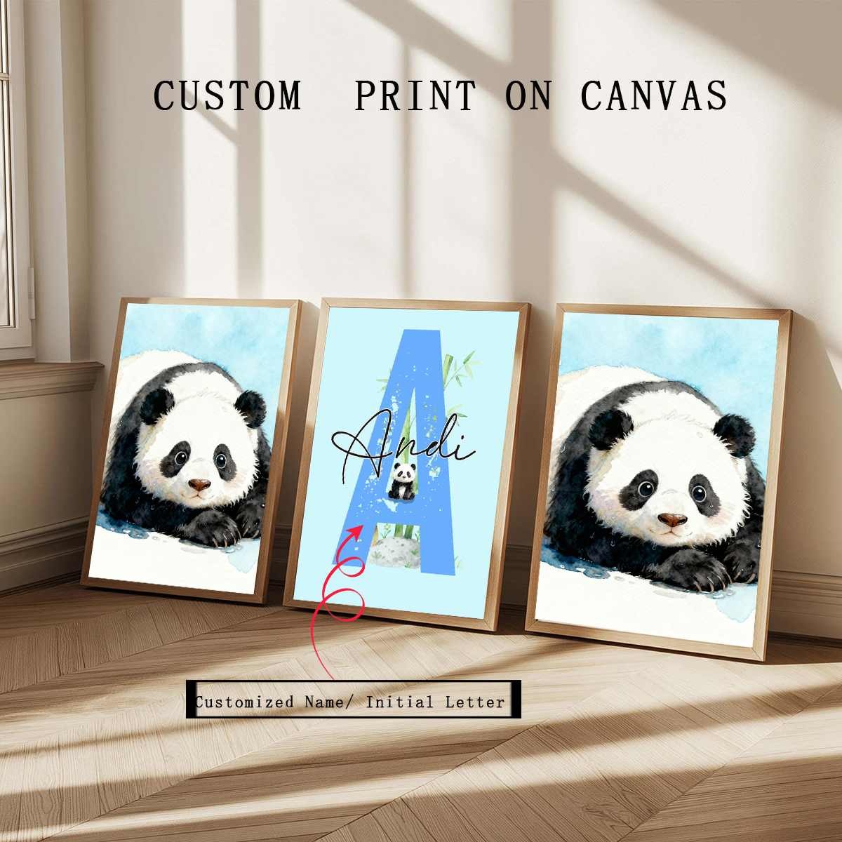 Baby Nursery Wall - 3pcs Personalized Panda Nursery Prints: Girls