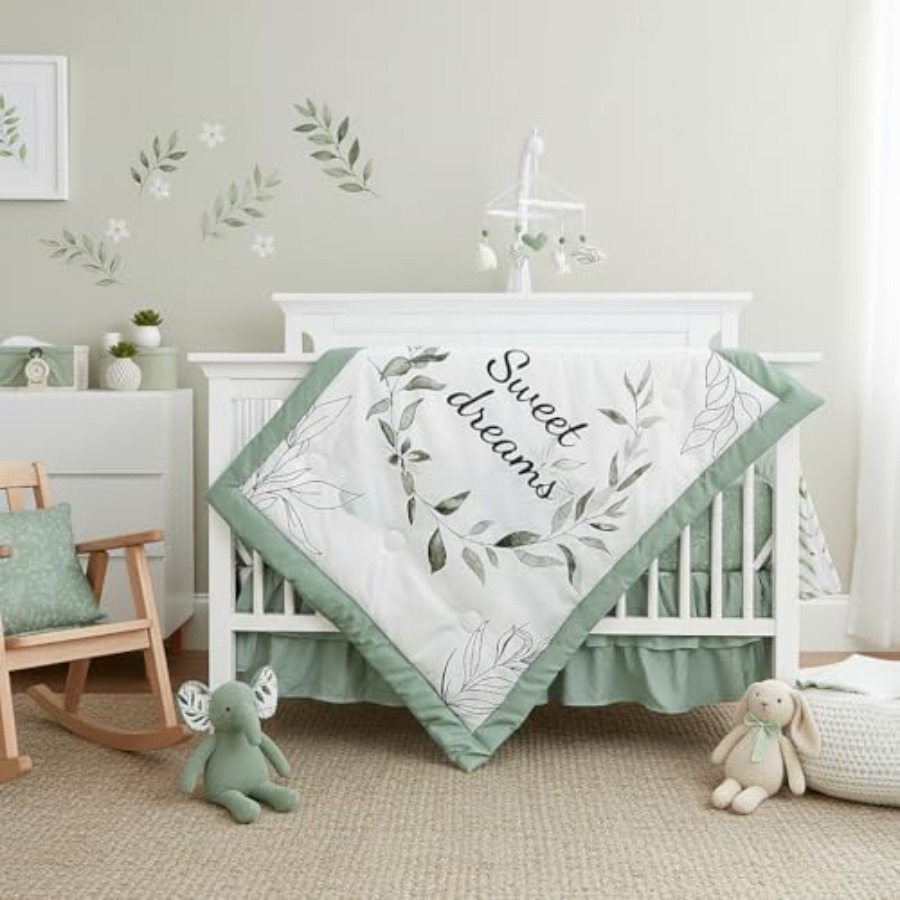 Baby Nursery Neutral - Green Crib Bedding Set 4-Piece Baby