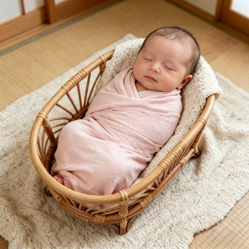 Baby Nursery Bed - Retro Rattan Basket Chair Newborn Photography