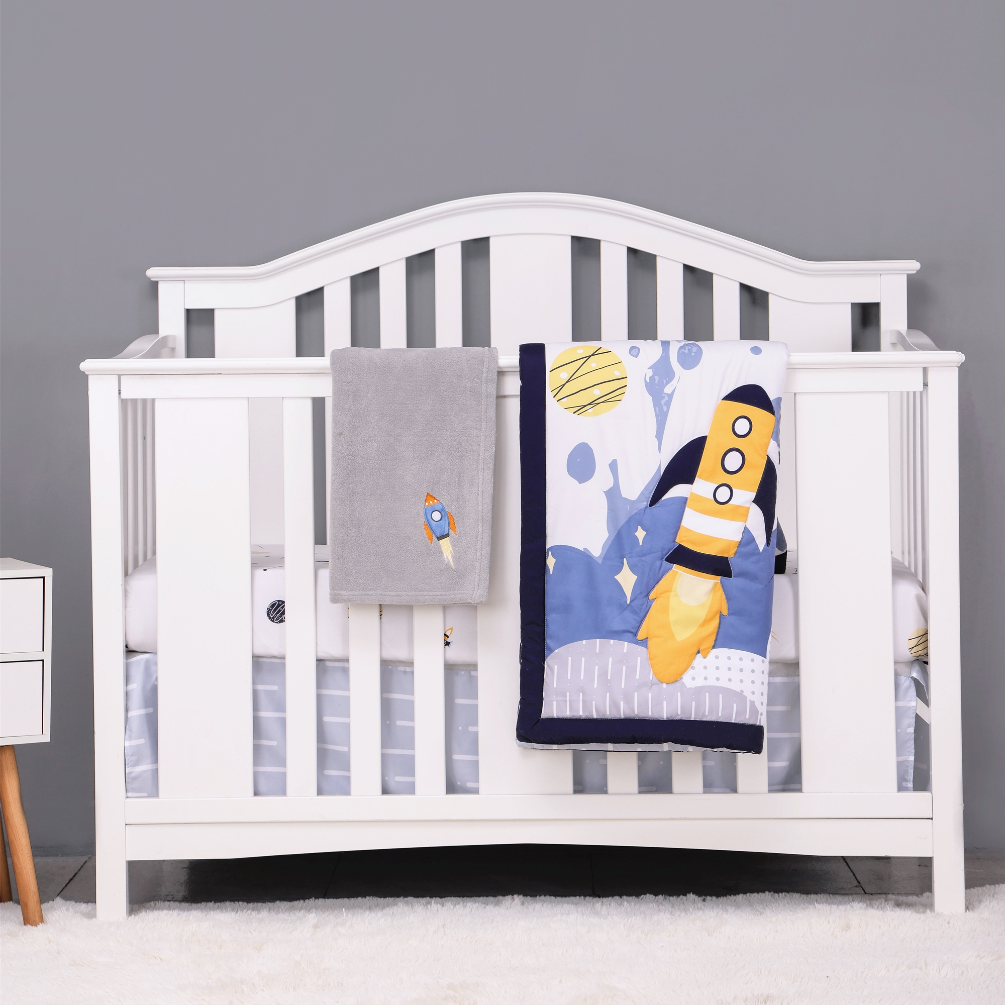 Baby Nursery Neutral - 4Pcs Aviation Nursery Crib Bedding Set