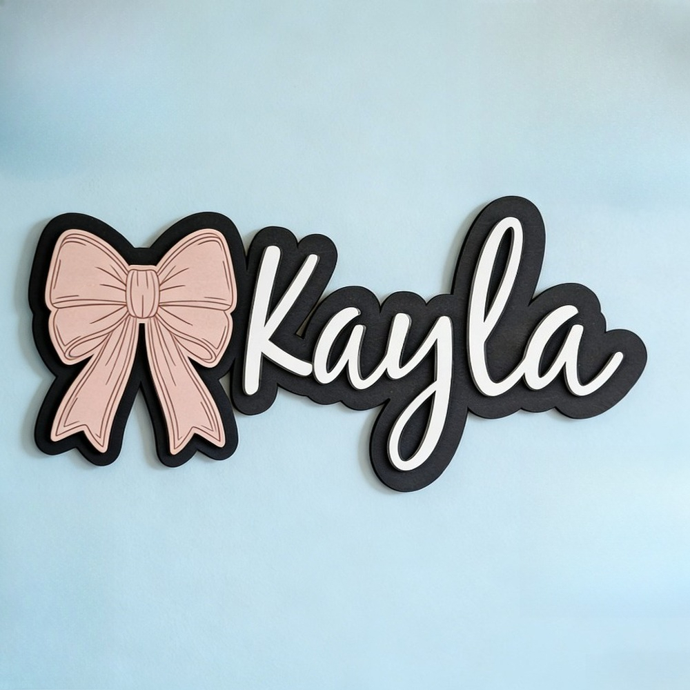 Baby Nursery Wall - Customizable Bow-Shaped Wooden Wall Plaque Baby
