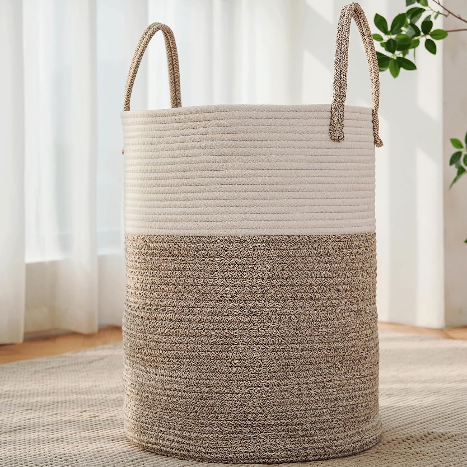 Baby Nursery Laundry Hamper - Large 60L Cotton Rope Woven Laundry