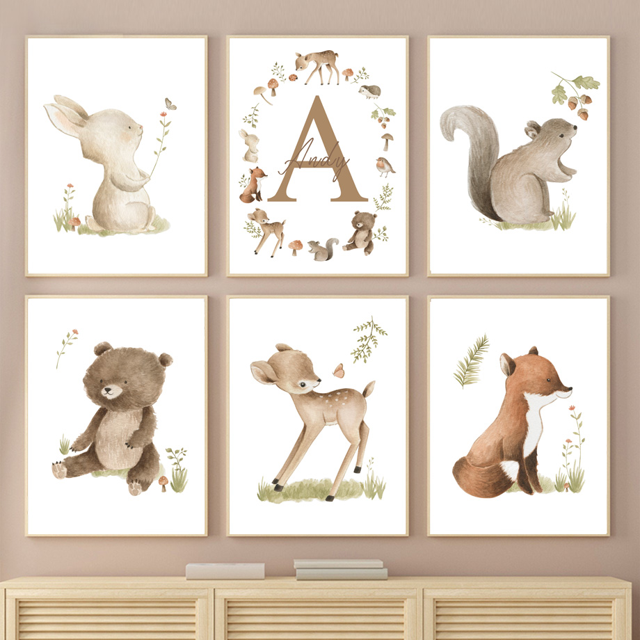 Baby Nursery Neutral - Woodland Nursery Wall Art Watercolor Forest