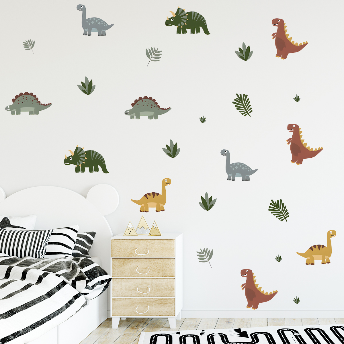 Wall Decal Nursery - Cartoon Cute Dinosaur Leaf Animal Wall