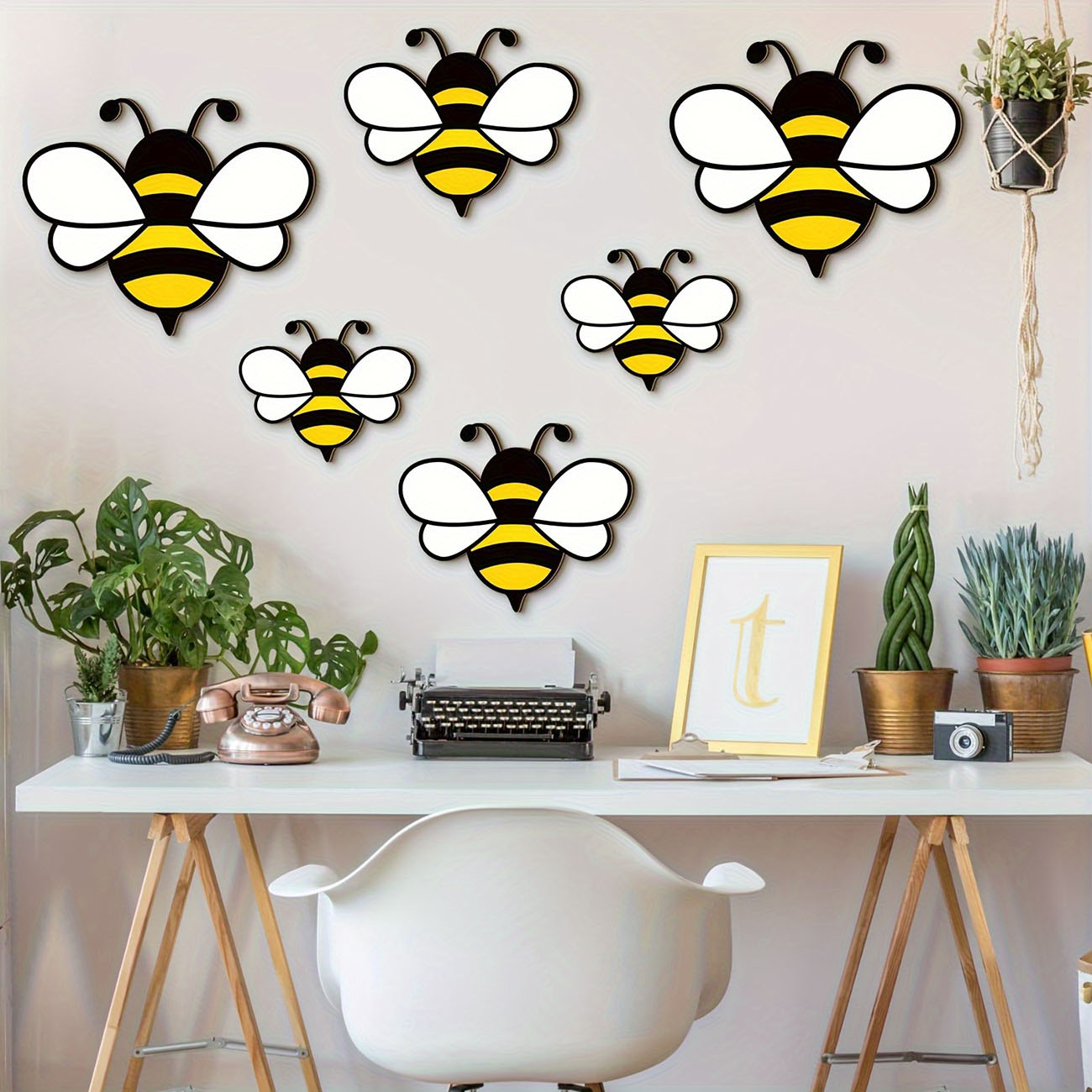 Wall Decal Nursery - 6Pcs Cute Bee Wooden Wall Stickers,