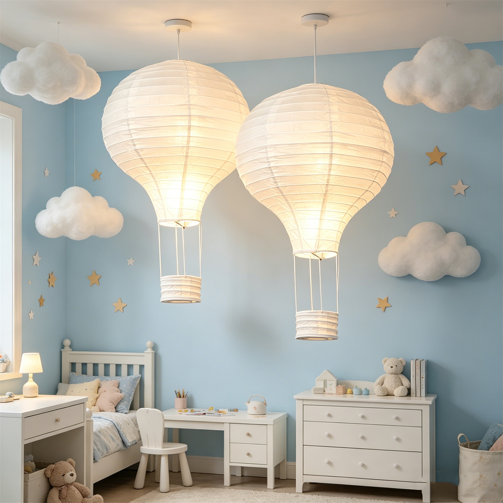 2Pcs 16‘’ White Hot Air Balloo – Baby Nursery Light Shade recenzja i cena