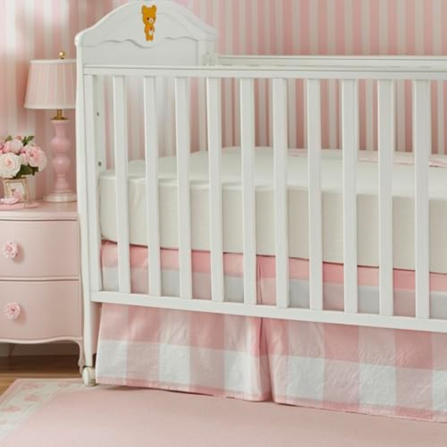 Crib Skirt Gingham Tailored Ba – Baby Nursery Neutral recenzja i cena