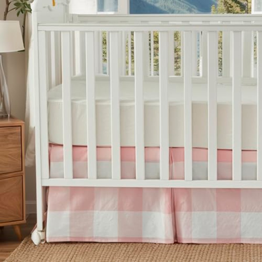 Crib Skirt Gingham Tailored Ba – Baby Nursery Neutral recenzja i cena