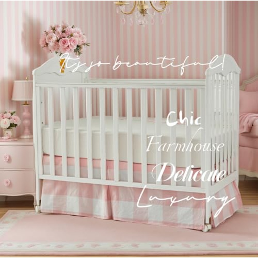 Crib Skirt Gingham Tailored Ba – Baby Nursery Neutral recenzja i cena