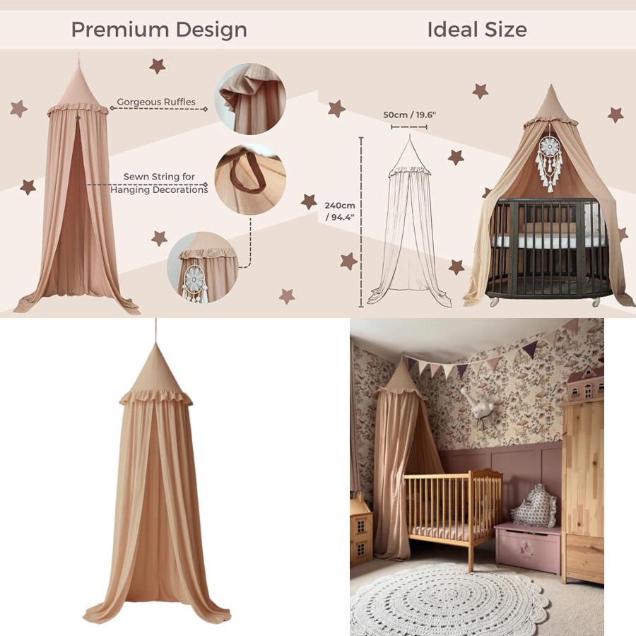 Bed Canopy with Ruffles, Paste – Baby Nursery Neutral recenzja i cena