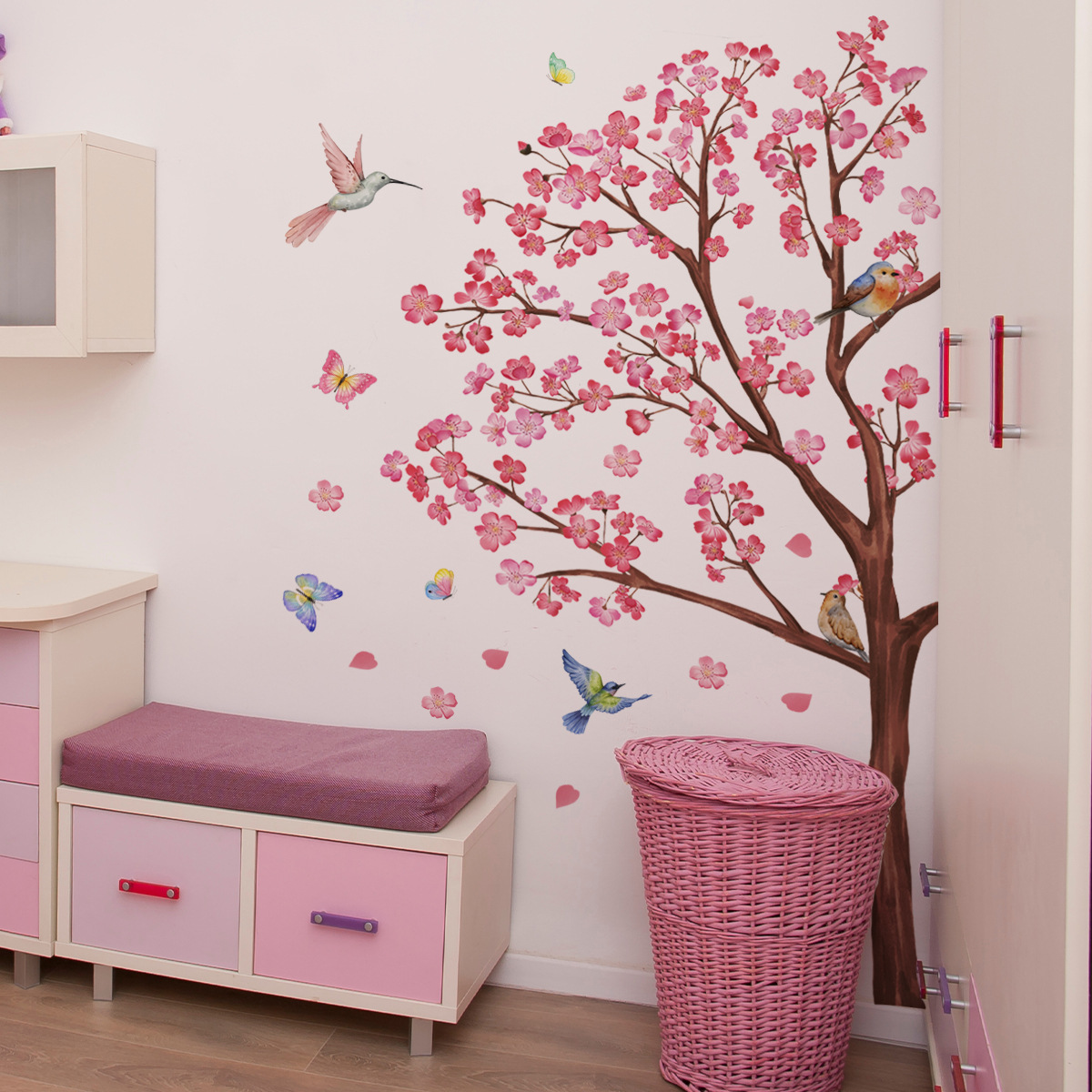 Watercolour Bird Flower Wall S – Baby Nursery Girl Room recenzja i cena
