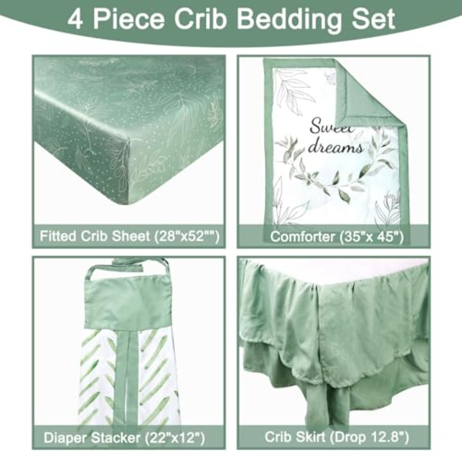 Green Crib Bedding Set 4-Piece – Baby Nursery Neutral recenzja i cena
