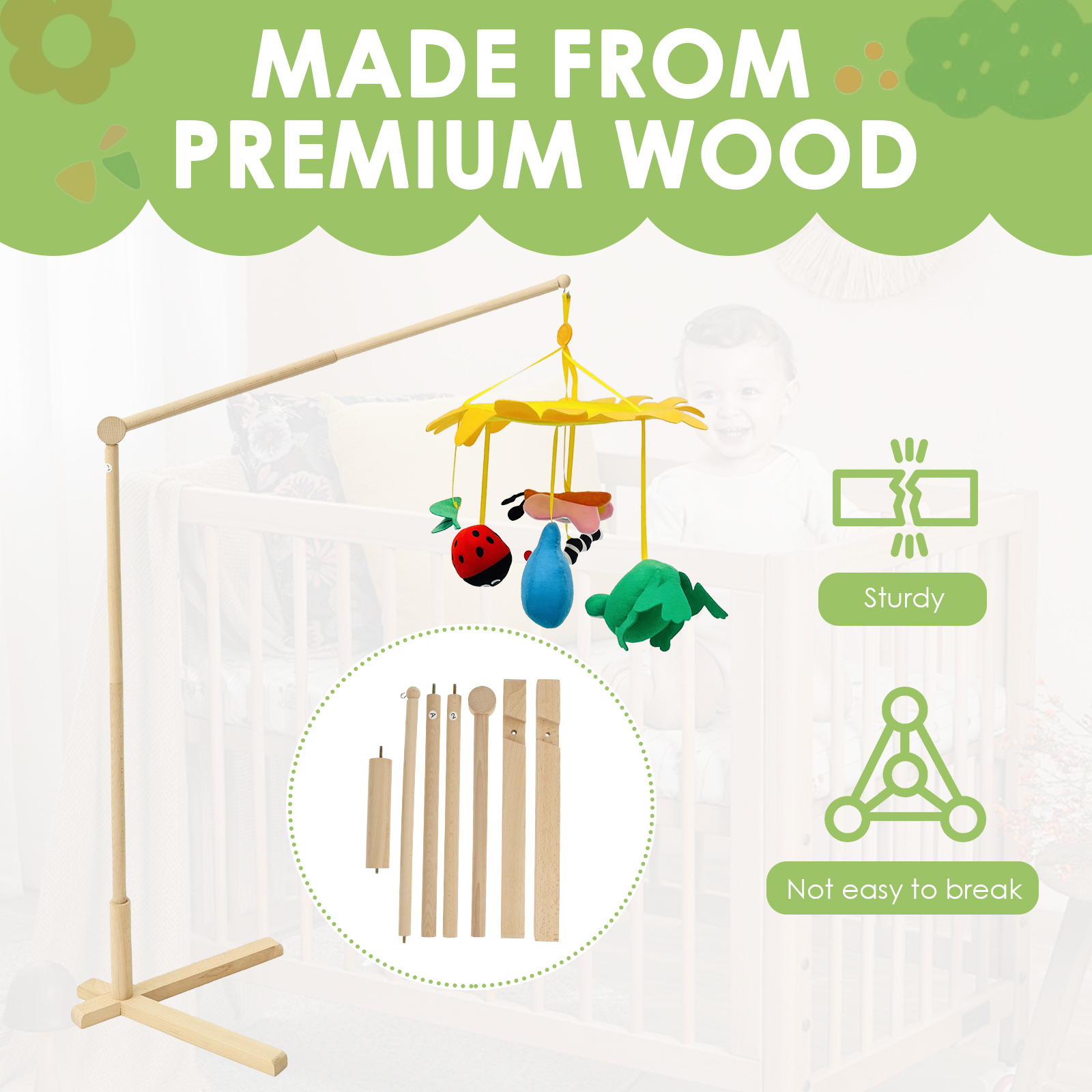 Wood Floor Standing Crib Mobil – Baby Nursery Bed recenzja i cena