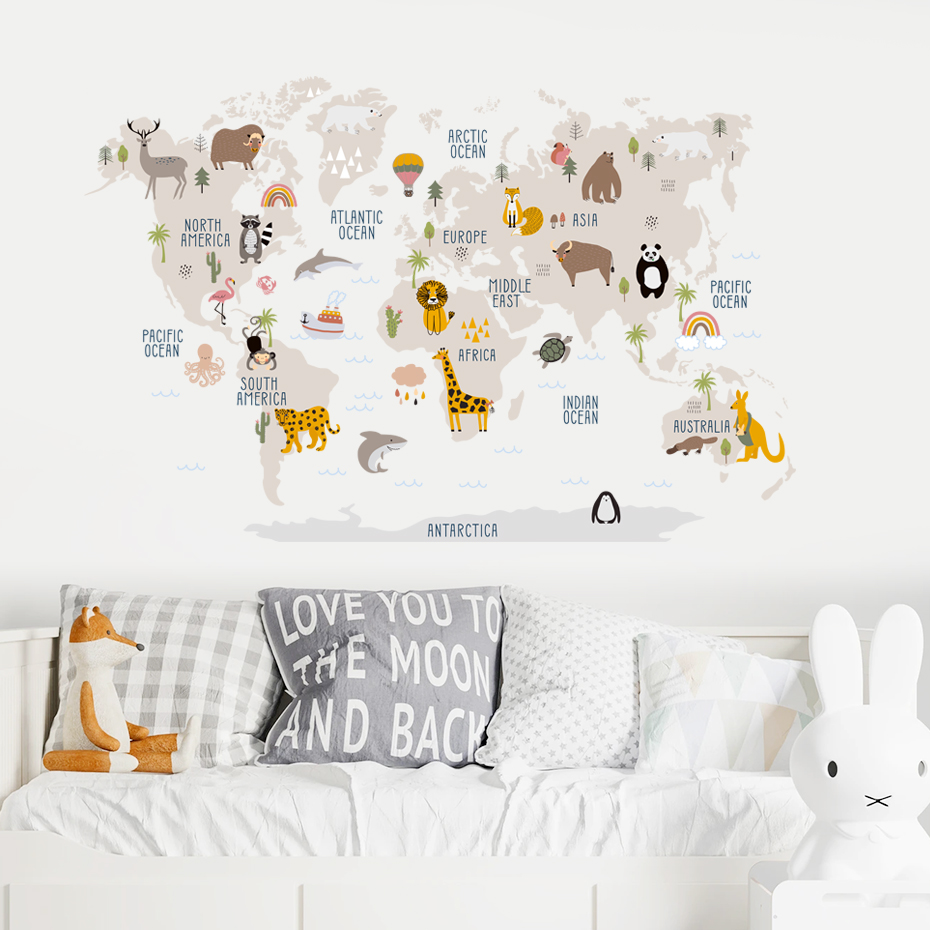 Watercolor  Cartoon World Map  – Baby Nursery Girl Room recenzja i cena