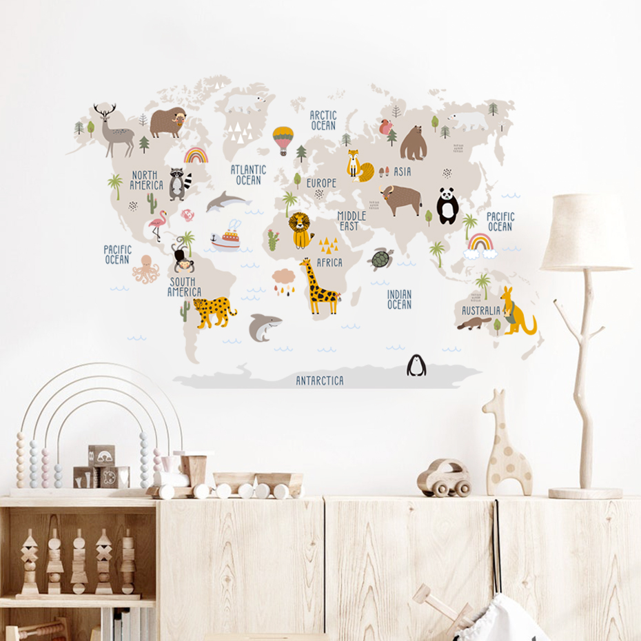 Watercolor  Cartoon World Map  – Baby Nursery Girl Room recenzja i cena