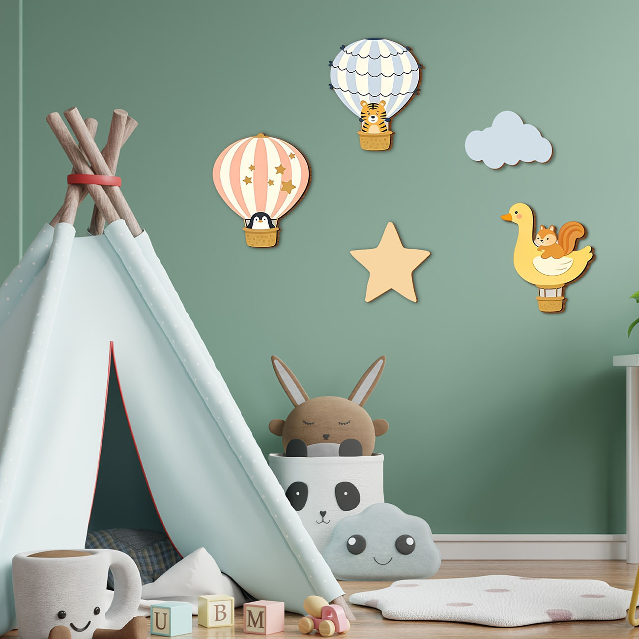 5Pcs Animal Hot Air Balloon Wo – Wall Decal Nursery recenzja i cena