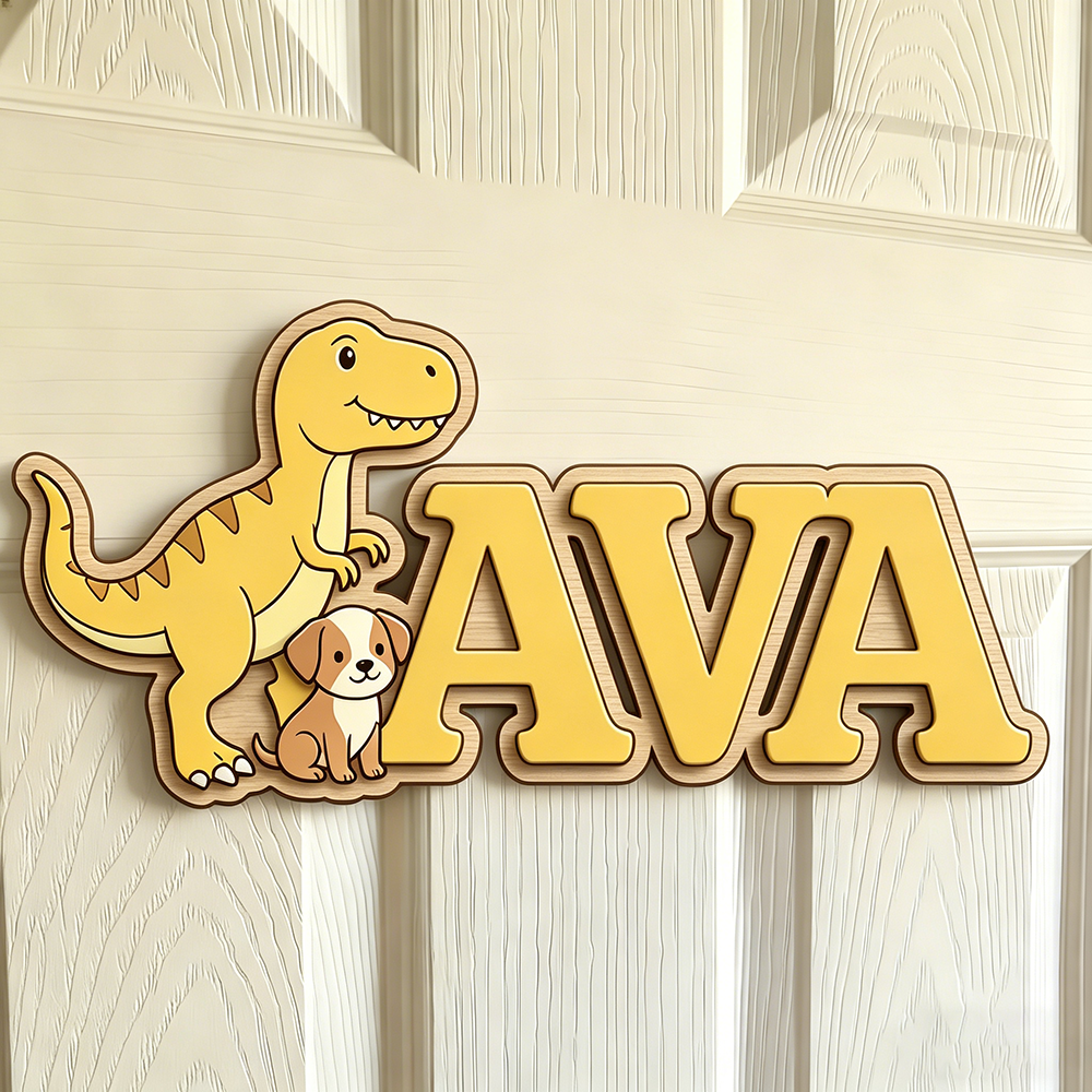Custom T-Rex & Puppy Kids Name – Baby Nursery Neutral recenzja i cena