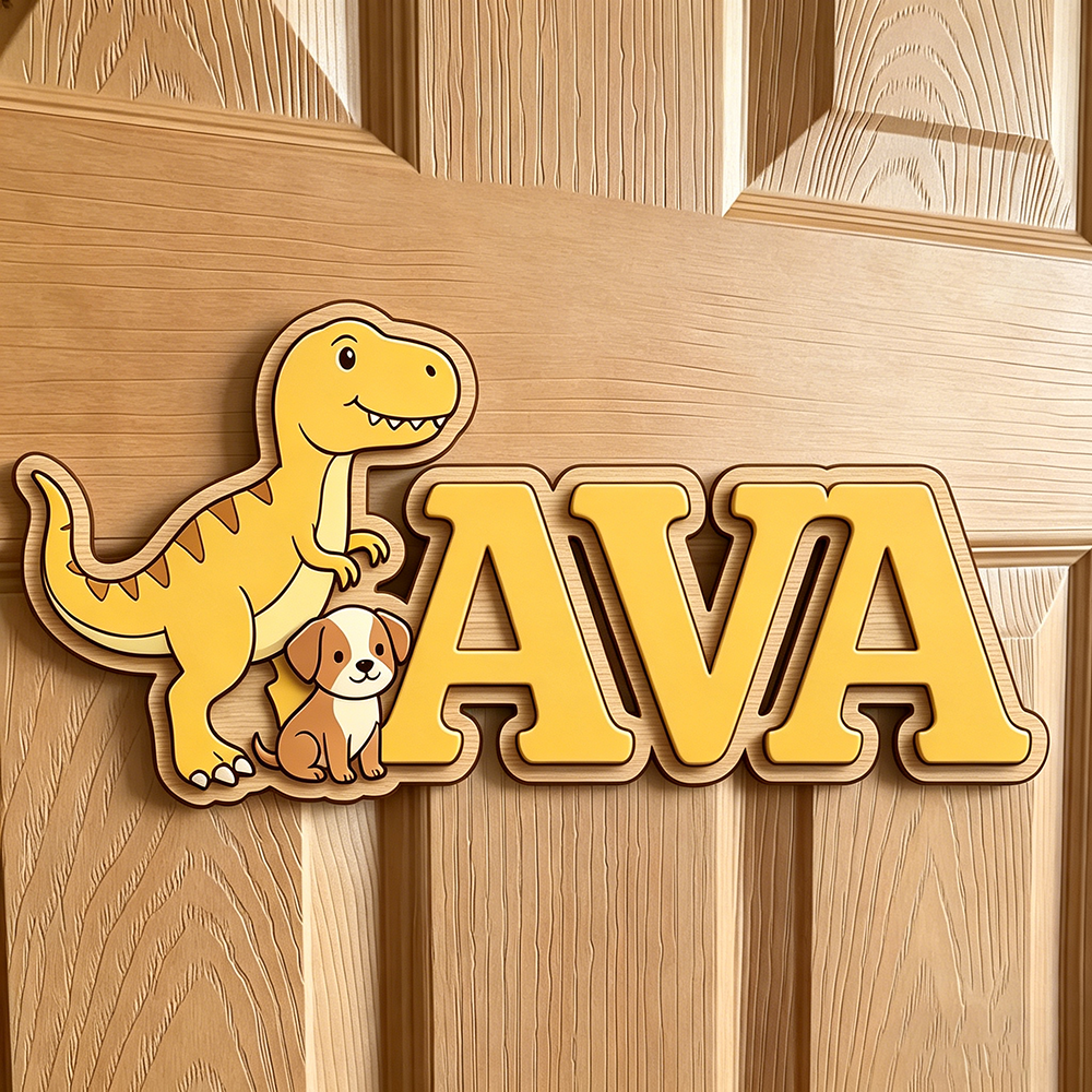 Custom T-Rex & Puppy Kids Name – Baby Nursery Neutral recenzja i cena