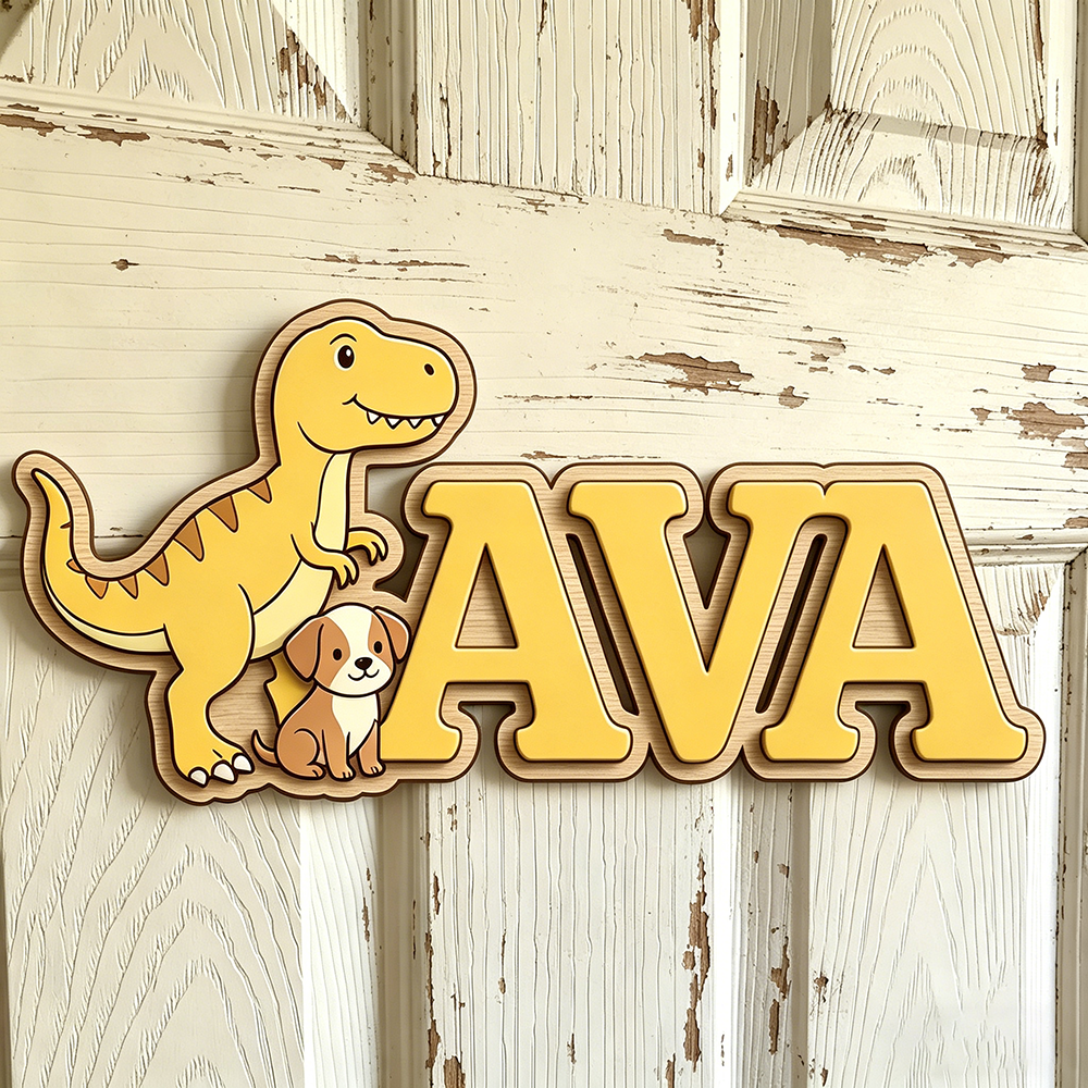 Custom T-Rex & Puppy Kids Name – Baby Nursery Neutral recenzja i cena
