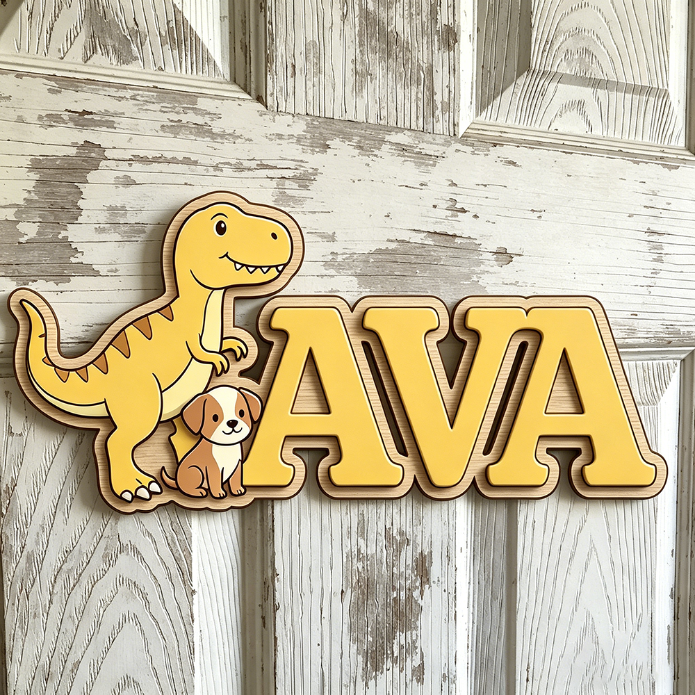 Custom T-Rex & Puppy Kids Name – Baby Nursery Neutral recenzja i cena